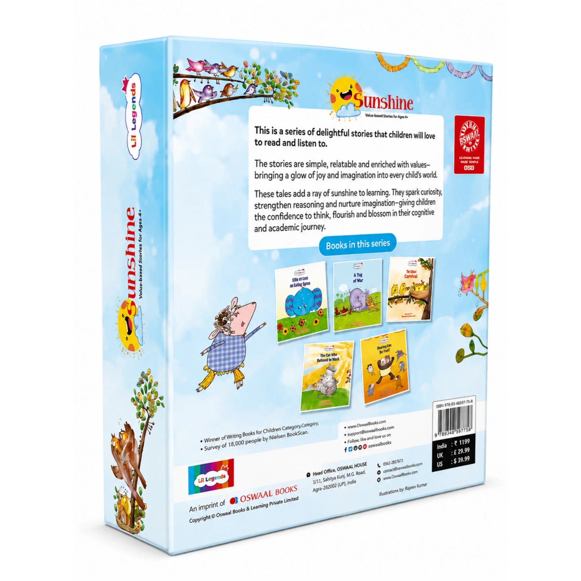 Lil Legends Sunshine Slipcase with 5 Value-based Board Books | Picture Stories for Kids | Enhances Vocabulary, Values, Curiosity, Imagination and Reading Skills | Age 4+ 