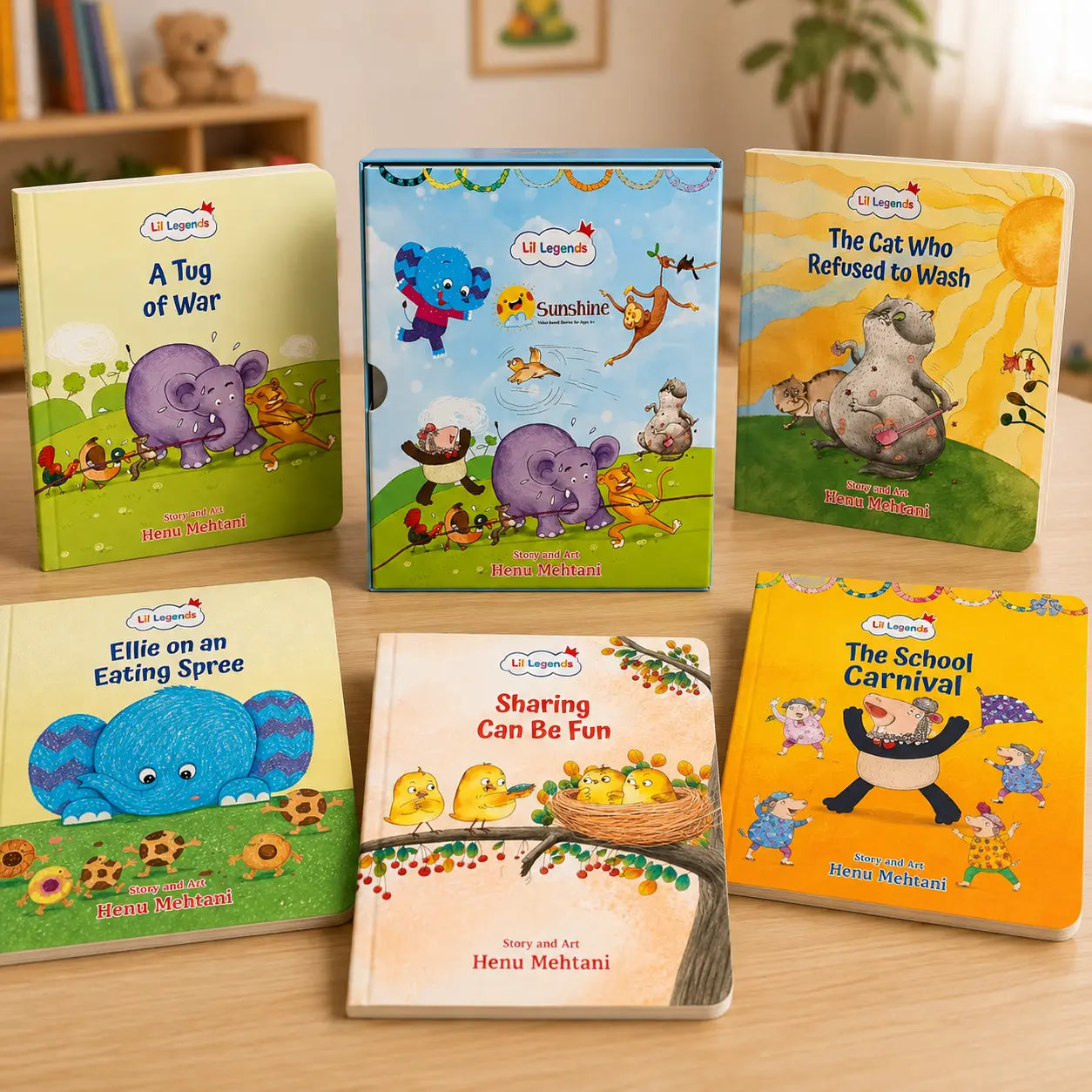 Lil Legends Sunshine Slipcase with 5 Value-based Board Books | Picture Stories for Kids | Enhances Vocabulary, Values, Curiosity, Imagination and Reading Skills | Age 4+ 