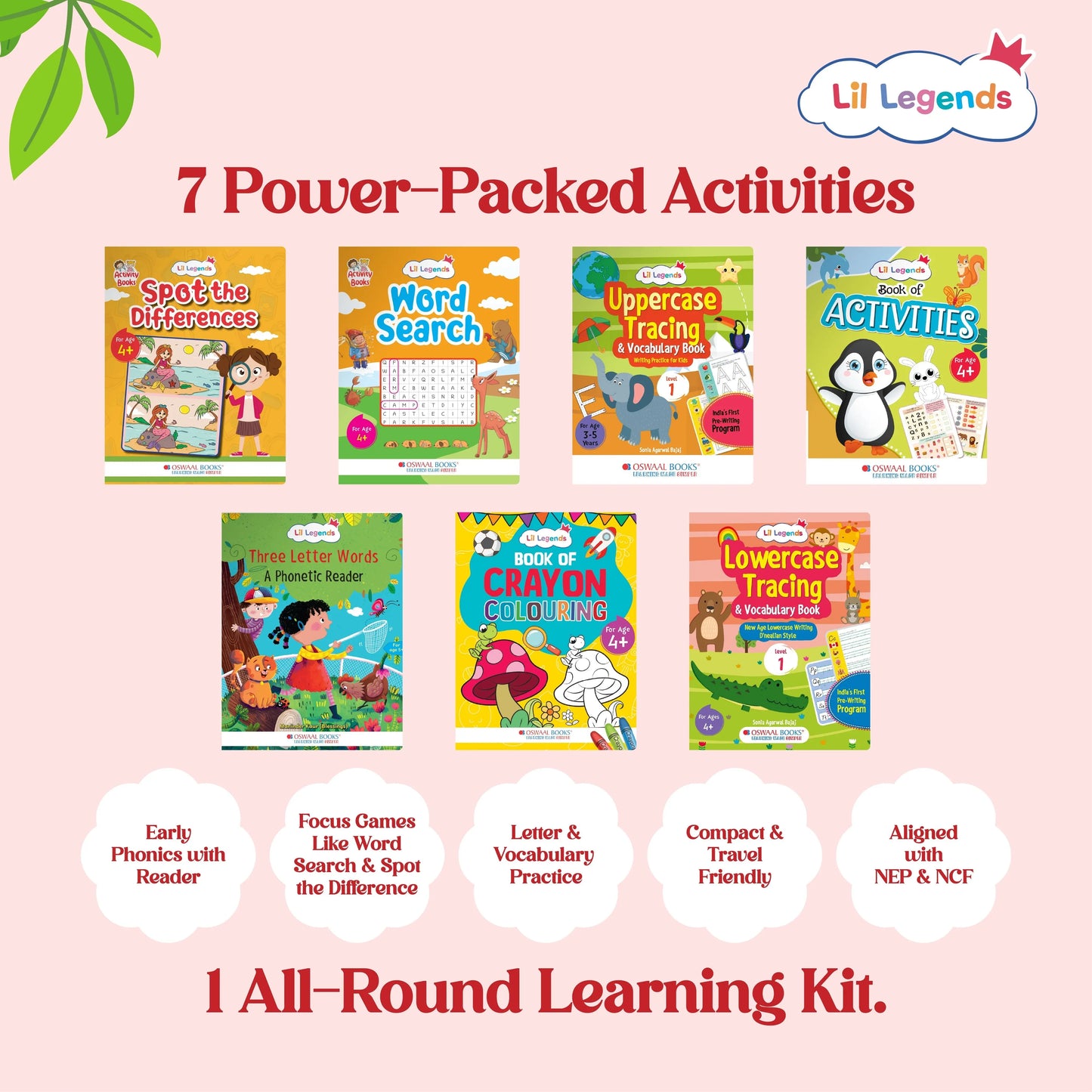 Lil Legends Prep and Shine Box for Kids | 7-in-1 Early Learning Kit | Gift Box Set | Tracing, Vocabulary, Phonics and Fun Activities + Stationery Kit | School Readiness Gift Set | Age 4+ 