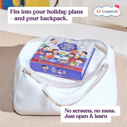Lil Legends Prep and Shine Box for Kids | 7-in-1 Early Learning Kit | Gift Box Set | Tracing, Vocabulary, Phonics and Fun Activities + Stationery Kit | School Readiness Gift Set | Age 4+ 