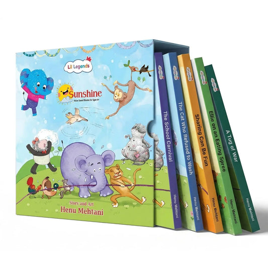Lil Legends Sunshine Slipcase with 5 Value-based Board Books | Picture Stories for Kids | Enhances Vocabulary, Values, Curiosity, Imagination and Reading Skills | Age 4+ 