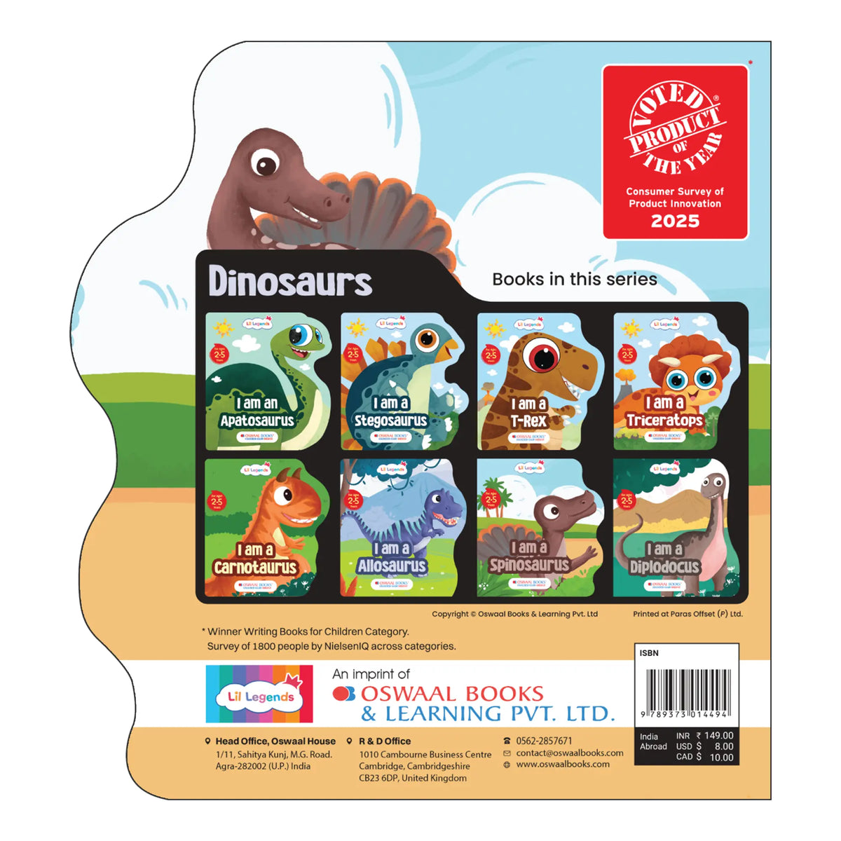 Lil Legends Dino Shaped Board Book for Kids | I am a Spinosaurus | Illustrated Dinosaur Story Book | Early Learning Picture Book | Age 2-5 Years | Board Book | Durable Edition 