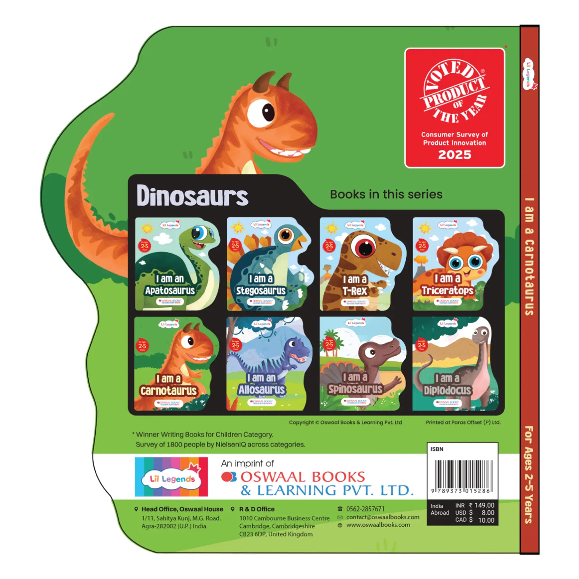 Lil Legends Dino Shaped Board Book for Kids | I am a Carnotaurus | Illustrated Dinosaur Story Book | Early Learning Picture Book | Age 2-5 Years | Board Book | Durable Edition 