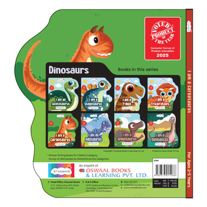 Lil Legends Dino Shaped Board Book for Kids | I am a Carnotaurus | Illustrated Dinosaur Story Book | Early Learning Picture Book | Age 2-5 Years | Board Book | Durable Edition 