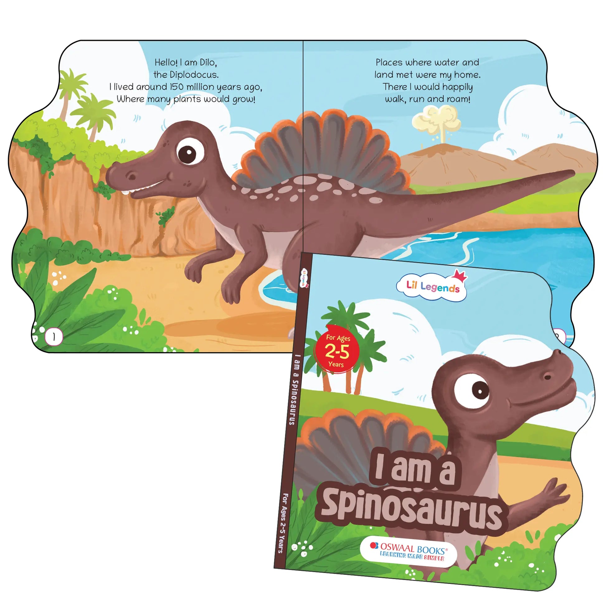 Lil Legends Dinosaur Shaped Board Books for Kids | Set of 4 Books | I am Spinosaurus, Carnotaurus, Allosaurus & Diplodocus | Durable Rhyming Books | Ages 2–5 Years | Board Book Set 