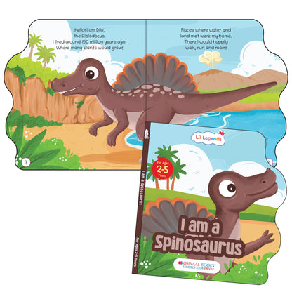 Lil Legends Dinosaur Shaped Board Books for Kids | Set of 4 Books | I am Spinosaurus, Carnotaurus, Allosaurus & Diplodocus | Durable Rhyming Books | Ages 2–5 Years | Board Book Set 