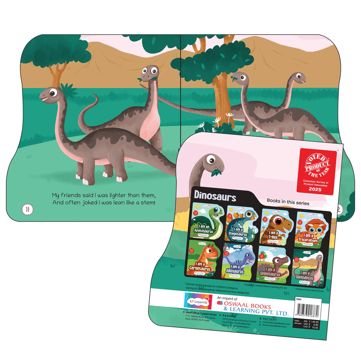 Lil Legends Dino Shaped Board Book for Kids | I am a Diplodocus | Illustrated Dinosaur Story Book | Early Learning Picture Book | Age 2-5 Years | Board Book | Durable Edition 