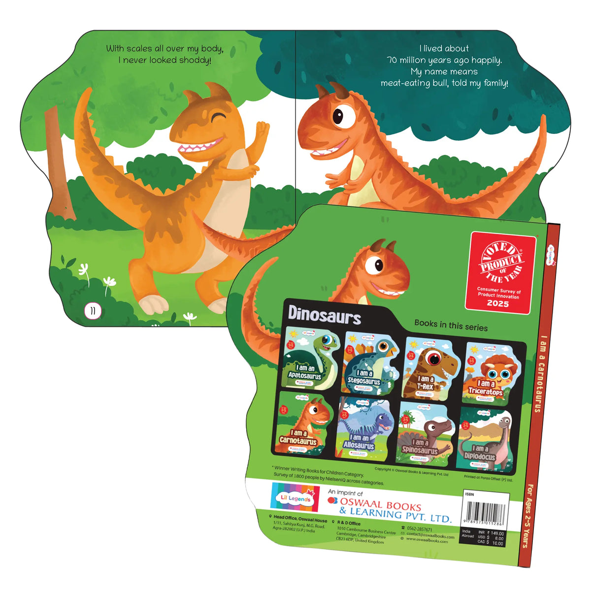 Lil Legends Dino Shaped Board Book for Kids | I am a Carnotaurus | Illustrated Dinosaur Story Book | Early Learning Picture Book | Age 2-5 Years | Board Book | Durable Edition 