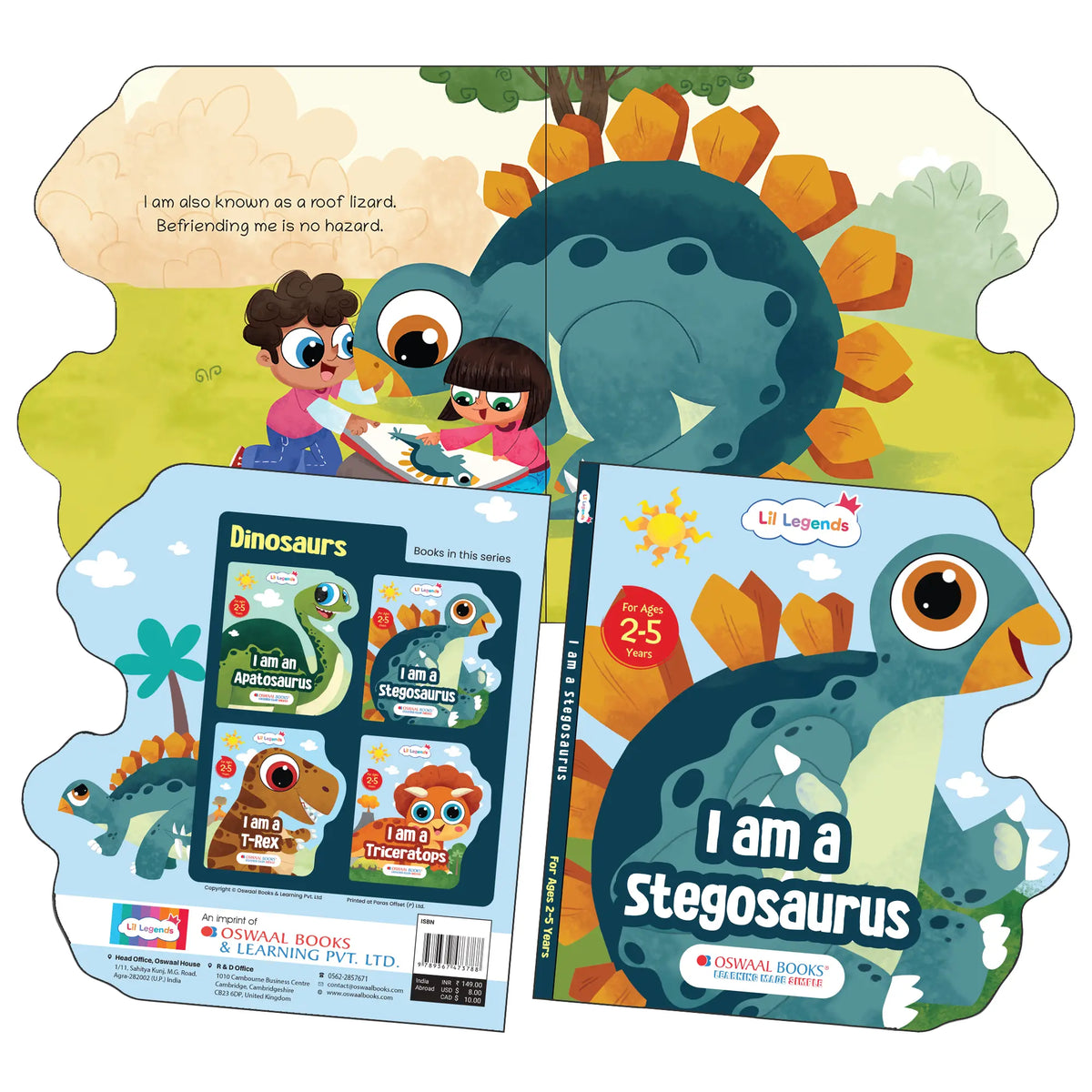 Lil Legends Dino Shaped Board Books for Kids | Set of 4 Books | Triceratops, Stegosaurus, Apatosaurus and T-Rex | Illustrated Dinosaur Picture Books | Ages 2+ Years | Board Book Set 