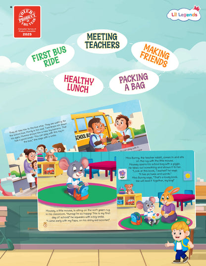 Lil Legends School Readiness Picture Book Set for Kids | Slipcase with 5 Board Books | School Bus Ride, Meeting Teachers, Making Friends, Classroom Habits and Healthy Eating | Age 2–6