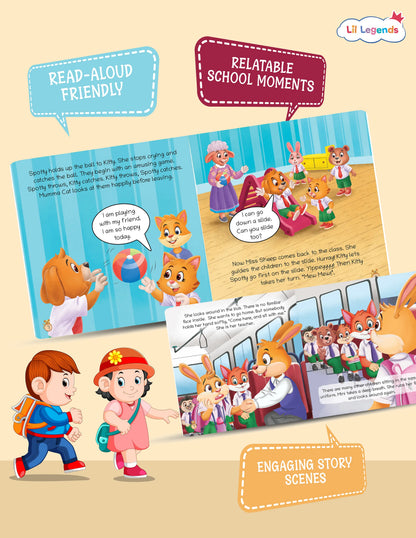 Lil Legends School Readiness Picture Book Set for Kids | Slipcase with 5 Board Books | School Bus Ride, Meeting Teachers, Making Friends, Classroom Habits and Healthy Eating | Age 2–6