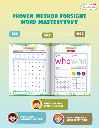 Lil Legends Incredible Phonics Sight Words Book Level 2 for Kids Age 4-6 Years | High Frequency Words & Reading Speed Practice | Workbook for UKG & Class 1 | Reading Fluency & Vocabulary