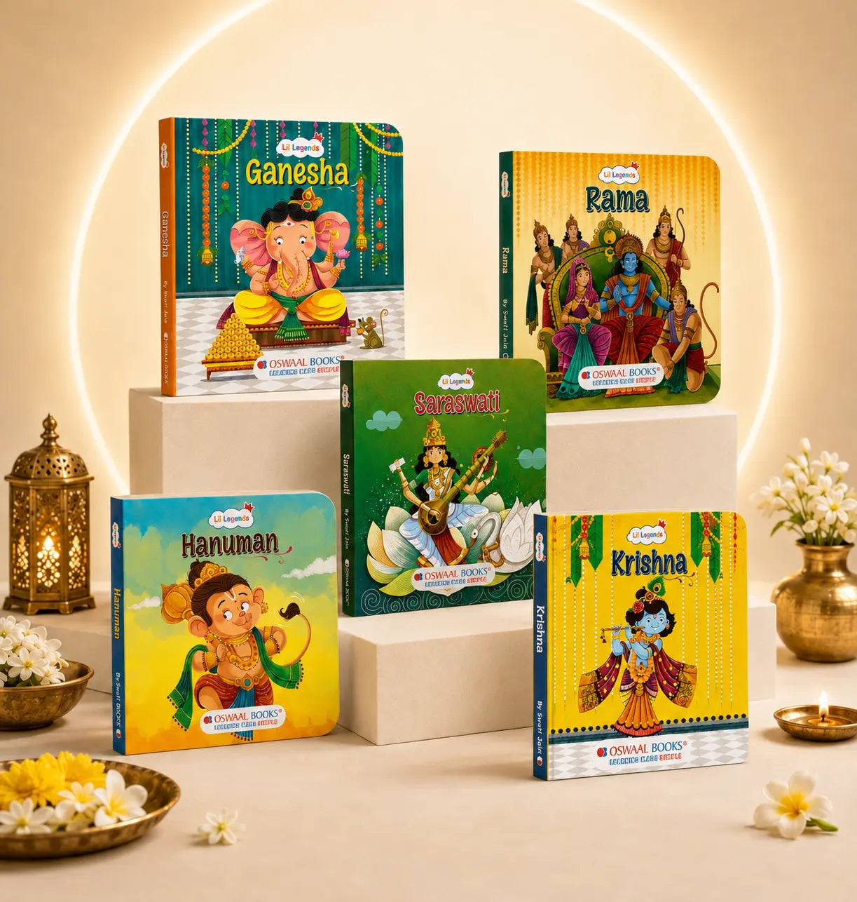 Lil Legends My First Collection of Mythological Tales of Hindu Gods & Goddesses - Set of 5 Board Books for Kids Age 3+ Years | Lord Ganesha, Hanuman, Krishna, Rama & Goddess Saraswati 