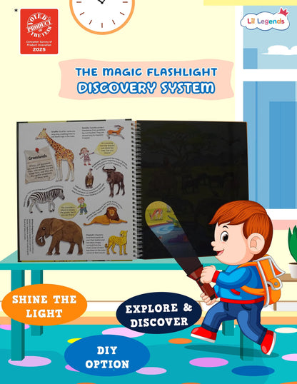 Lil Legends Magic Flashlight Big Discoveries Wild Animals for Kids | Interactive Hidden Picture Book with Reveal Card | Wild Animal Facts | Age 3+ Years | Activity Book